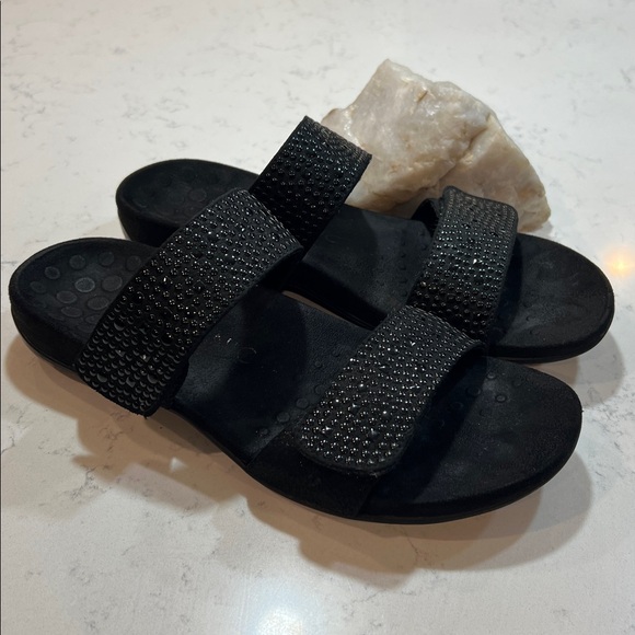 VIONIC ORTHAHEEL REST SAMOA DOUBLE STRAP SLIDE SANDALS BLACK Size 9.5 - Picture 1 of 14